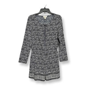 Ann Taylor Loft Womens Romper Playsuit Black Paisley Scoop Neck Long Sleeve 0